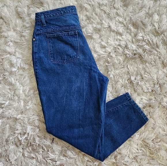 SASSON Women Jeans High Rise Tapered Leg Solid Blue Dark Wash W:34 L:27 - Picture 4 of 5